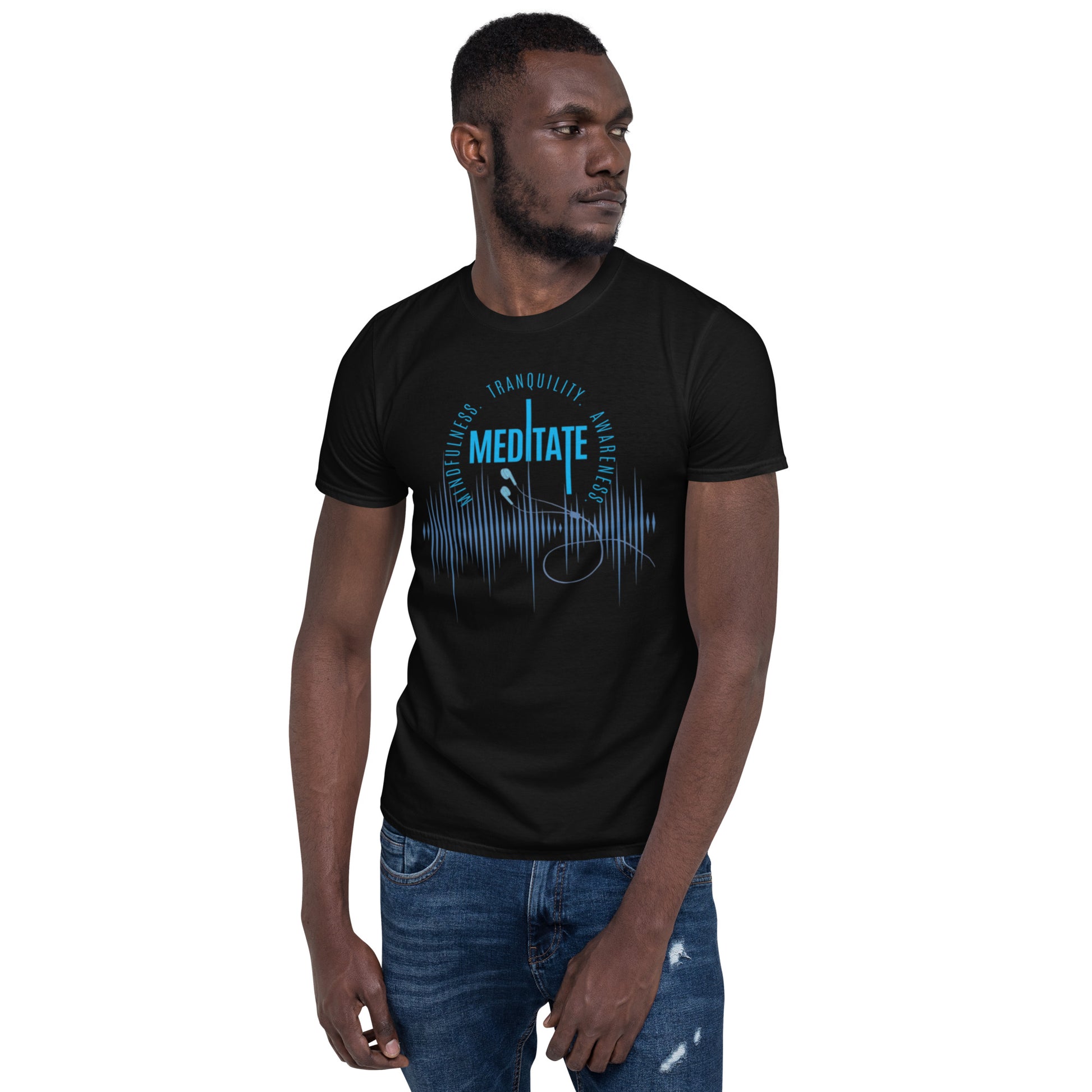 Only Love Today Meditate Earphones T-Shirt - Black
