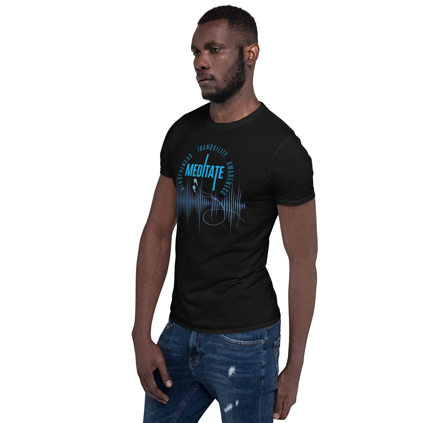 Only Love Today Meditate Earphones T-Shirt - Black