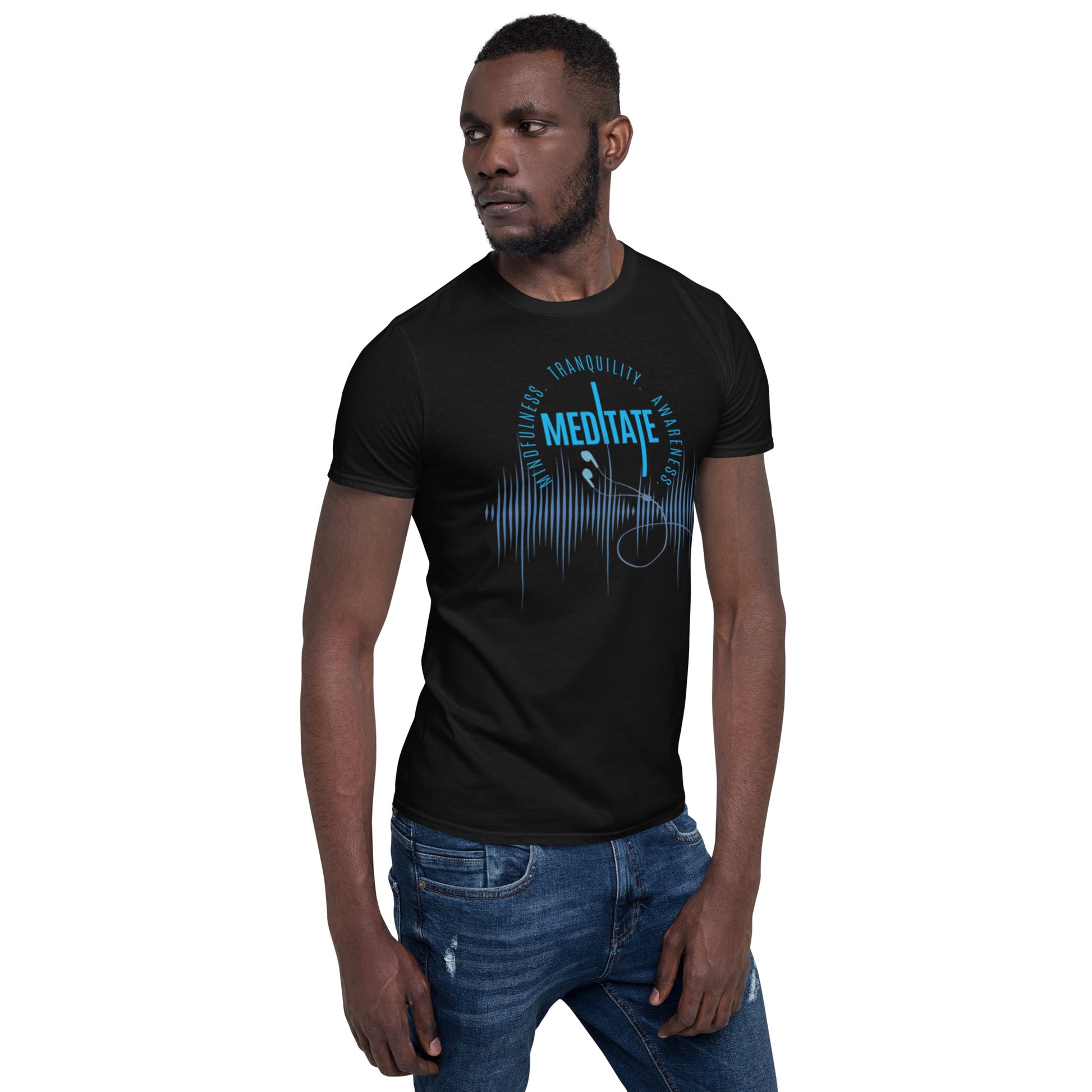Only Love Today Meditate Earphones T-Shirt - Black